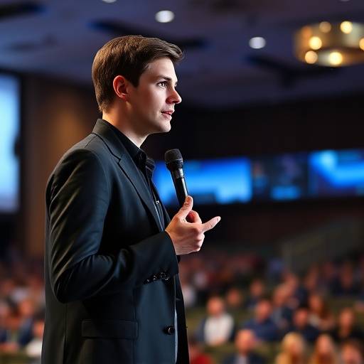 Pavel Durov, co-founder of Telegram, speaking at a tech conference.